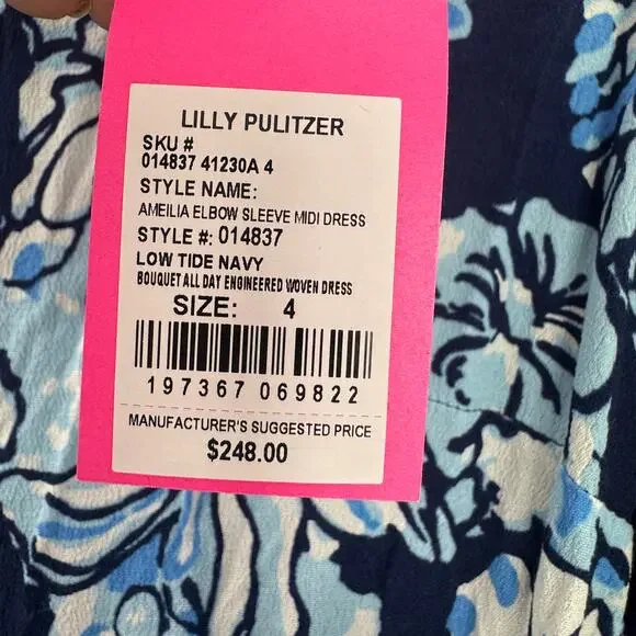 Lilly Pulitzer Ameilia Low Tide Bouquet Engineered Woven Dress Navy Size 4 NWT